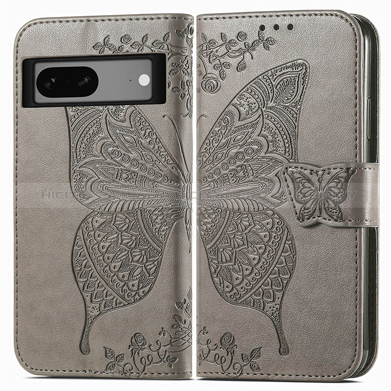 Coque Portefeuille Papillon Livre Cuir Etui Clapet pour Google Pixel 7 5G Gris Plus