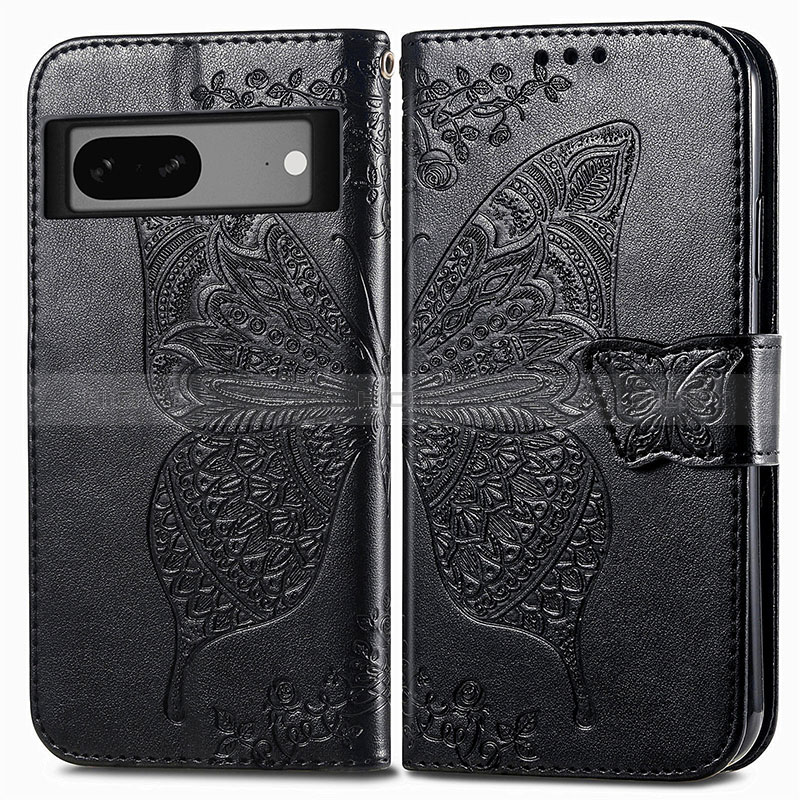 Coque Portefeuille Papillon Livre Cuir Etui Clapet pour Google Pixel 7 5G Noir Plus