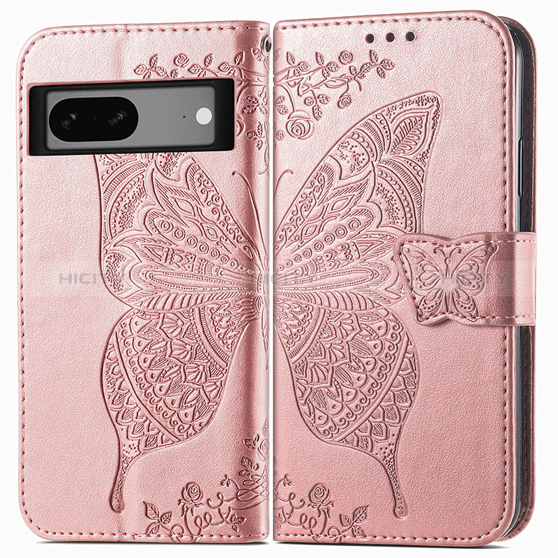 Coque Portefeuille Papillon Livre Cuir Etui Clapet pour Google Pixel 7 5G Or Rose Plus