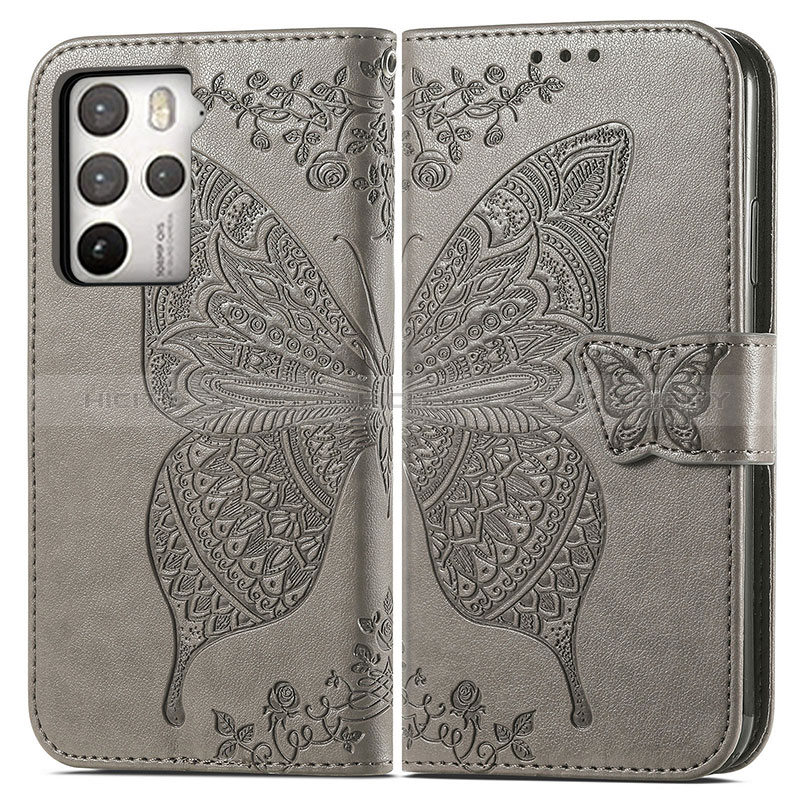 Coque Portefeuille Papillon Livre Cuir Etui Clapet pour HTC U23 5G Gris Plus