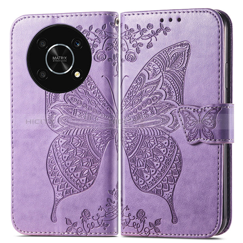 Coque Portefeuille Papillon Livre Cuir Etui Clapet pour Huawei Enjoy 50 Pro Violet Clair Plus