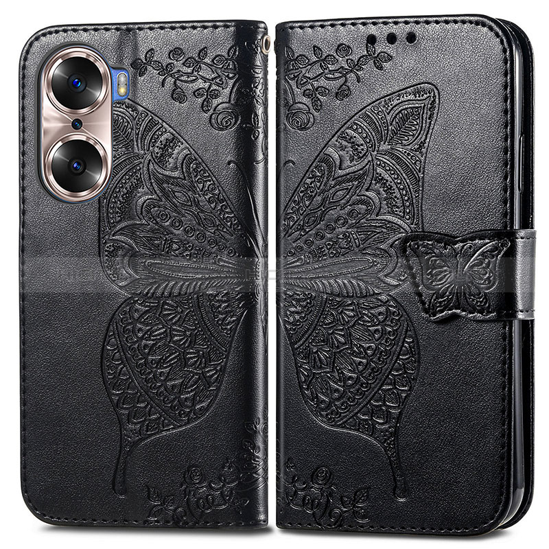 Coque Portefeuille Papillon Livre Cuir Etui Clapet pour Huawei Honor 60 5G Noir Plus