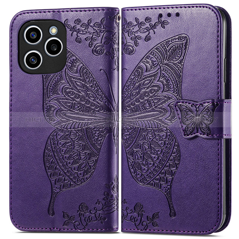 Coque Portefeuille Papillon Livre Cuir Etui Clapet pour Huawei Honor 60 SE 5G Violet Plus