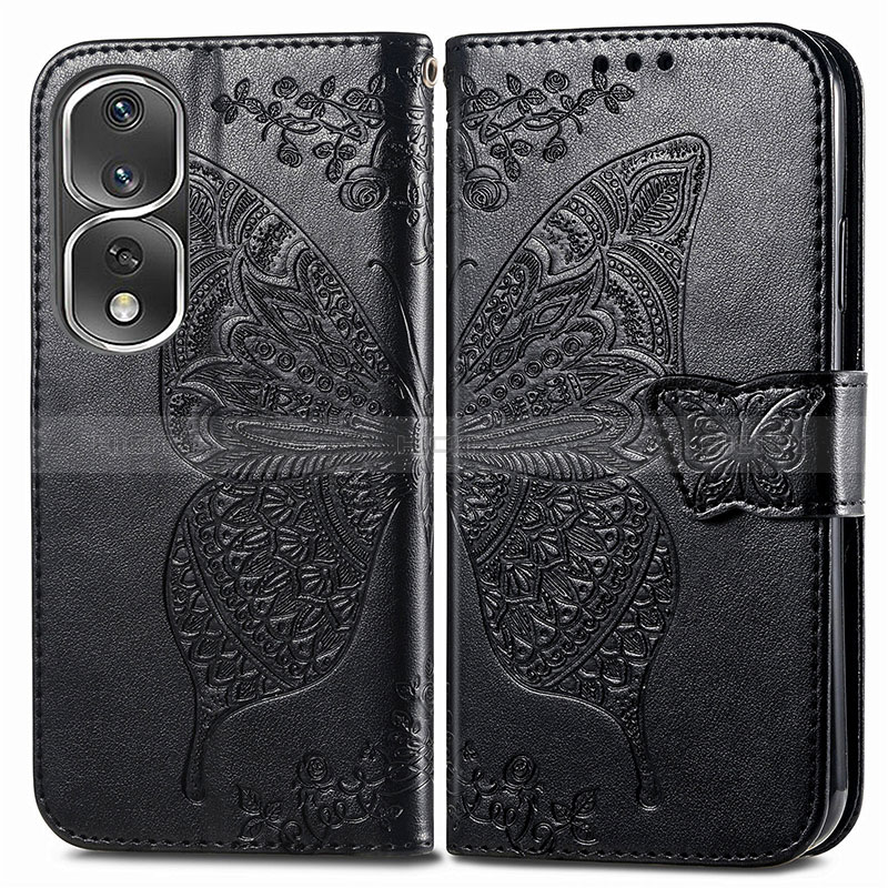 Coque Portefeuille Papillon Livre Cuir Etui Clapet pour Huawei Honor 80 Pro 5G Noir Plus