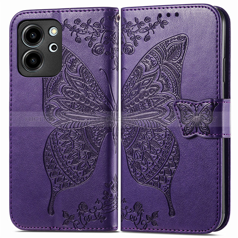 Coque Portefeuille Papillon Livre Cuir Etui Clapet pour Huawei Honor 80 SE 5G Violet Plus