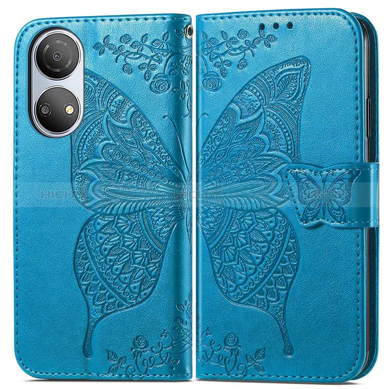 Coque Portefeuille Papillon Livre Cuir Etui Clapet pour Huawei Honor X7 Bleu Plus