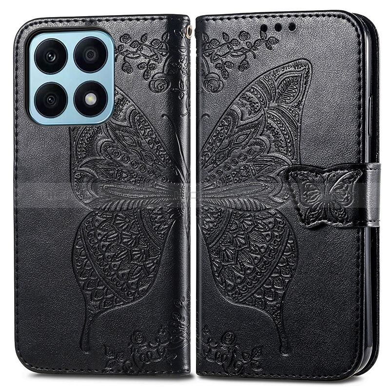 Coque Portefeuille Papillon Livre Cuir Etui Clapet pour Huawei Honor X8a 4G Noir Plus