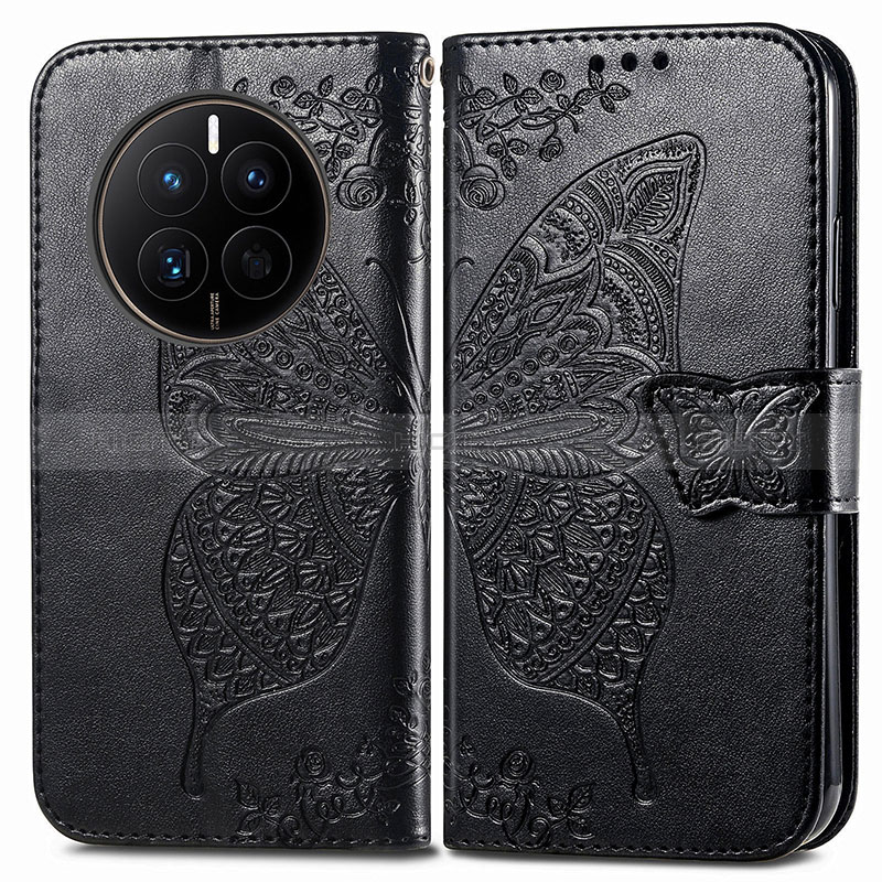 Coque Portefeuille Papillon Livre Cuir Etui Clapet pour Huawei Mate 50 Noir Plus