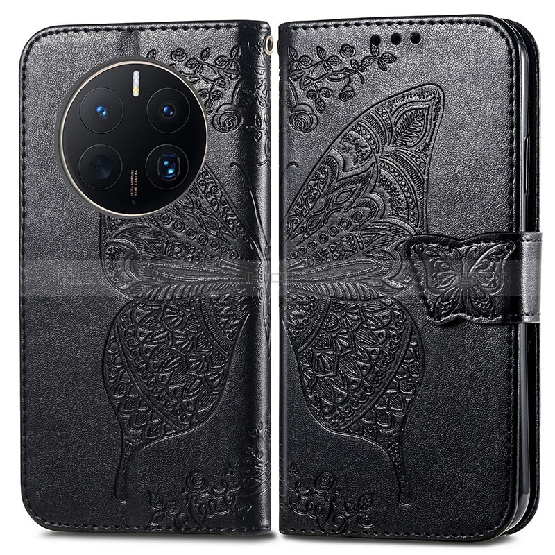 Coque Portefeuille Papillon Livre Cuir Etui Clapet pour Huawei Mate 50 Pro Noir Plus