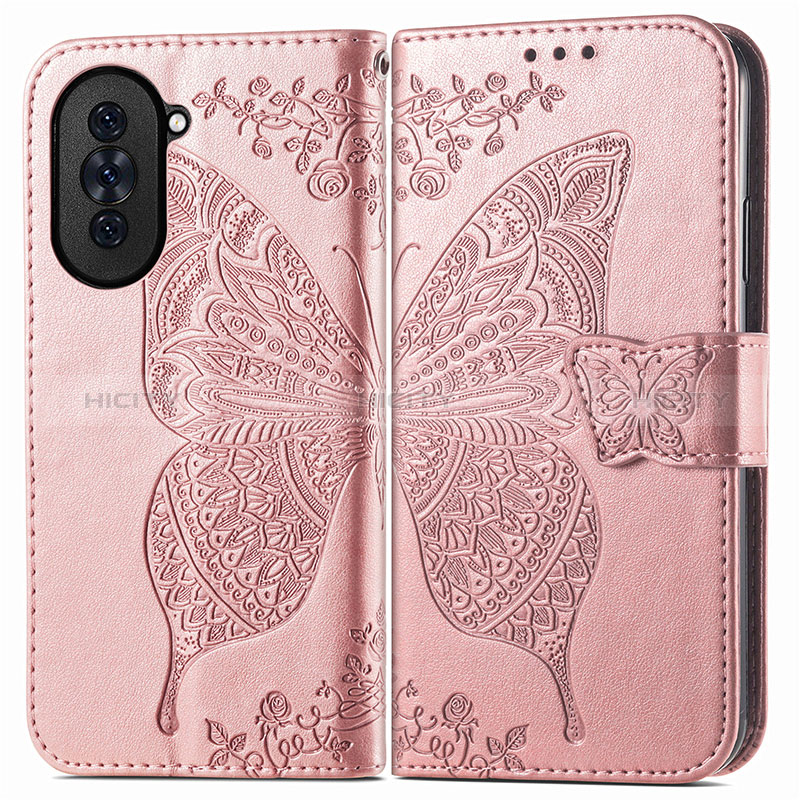 Coque Portefeuille Papillon Livre Cuir Etui Clapet pour Huawei Nova 10 Or Rose Plus