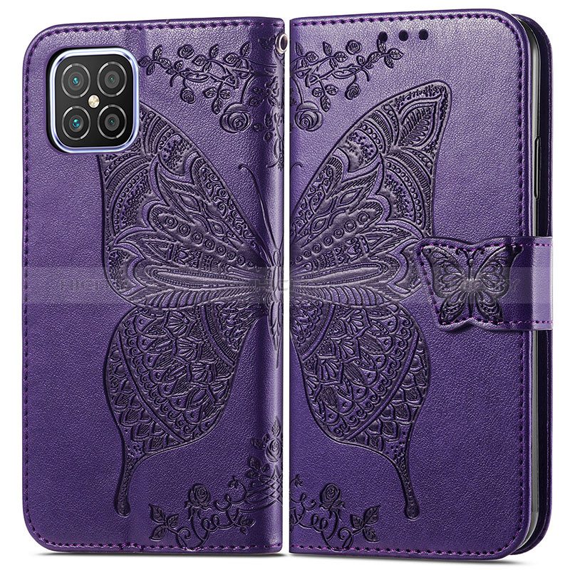 Coque Portefeuille Papillon Livre Cuir Etui Clapet pour Huawei Nova 8 SE 4G Violet Plus