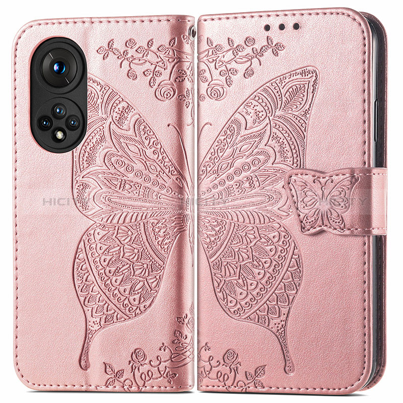 Coque Portefeuille Papillon Livre Cuir Etui Clapet pour Huawei Nova 9 Pro Or Rose Plus