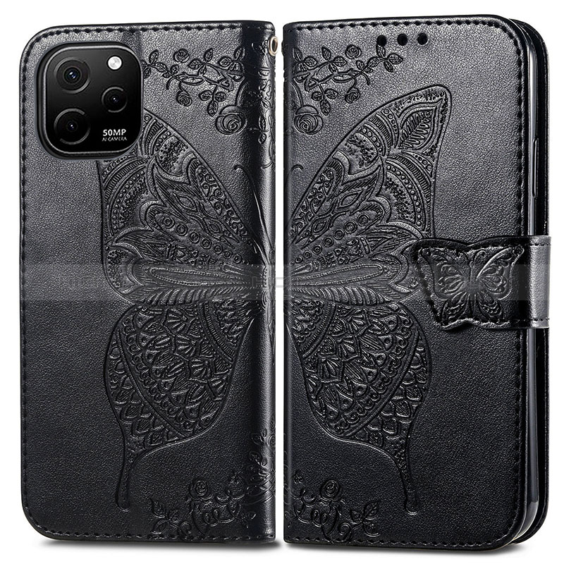 Coque Portefeuille Papillon Livre Cuir Etui Clapet pour Huawei Nova Y61 Noir Plus