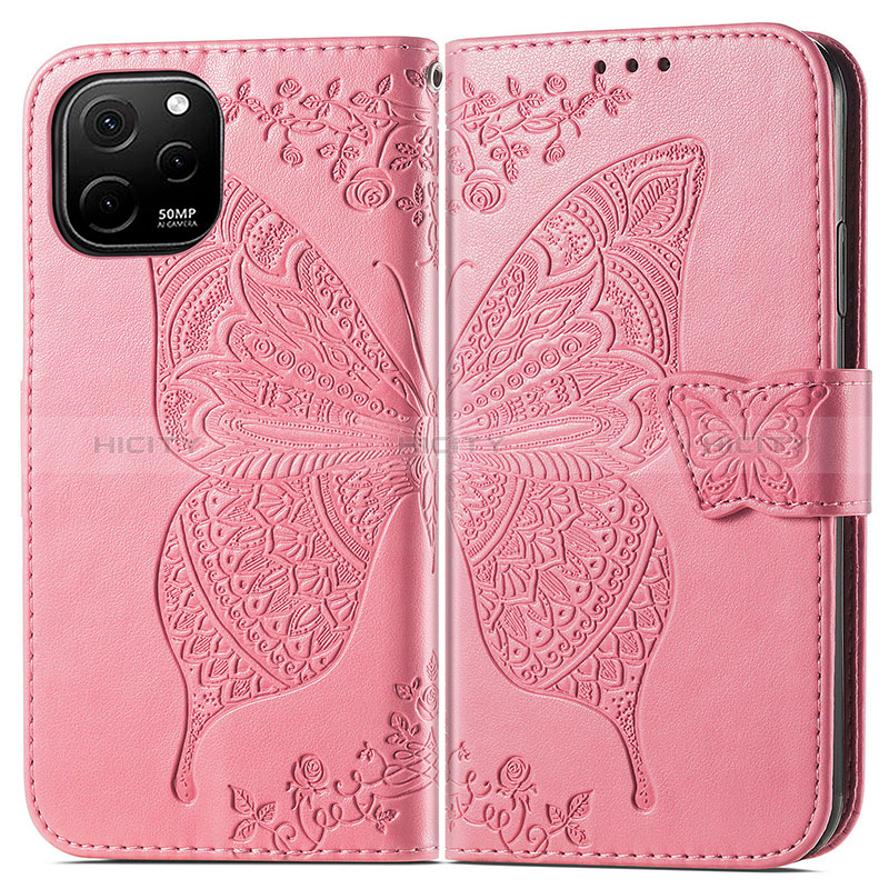 Coque Portefeuille Papillon Livre Cuir Etui Clapet pour Huawei Nova Y61 Rose Rouge Plus