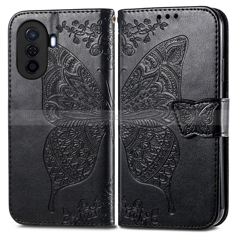 Coque Portefeuille Papillon Livre Cuir Etui Clapet pour Huawei Nova Y70 Plus Noir Plus