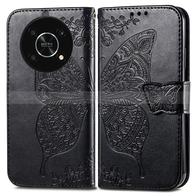 Coque Portefeuille Papillon Livre Cuir Etui Clapet pour Huawei Nova Y90 Noir Plus