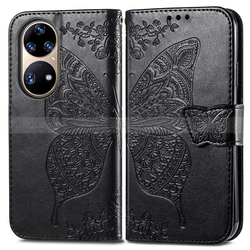 Coque Portefeuille Papillon Livre Cuir Etui Clapet pour Huawei P50 Pro Plus