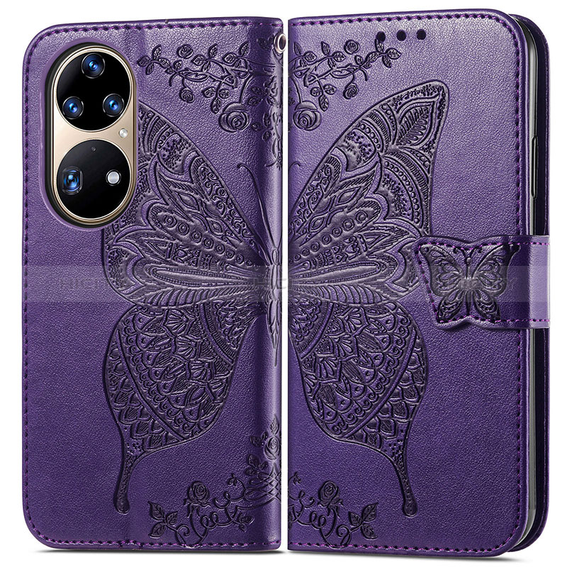 Coque Portefeuille Papillon Livre Cuir Etui Clapet pour Huawei P50 Pro Plus