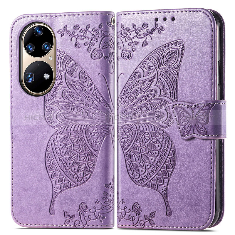 Coque Portefeuille Papillon Livre Cuir Etui Clapet pour Huawei P50 Pro Plus