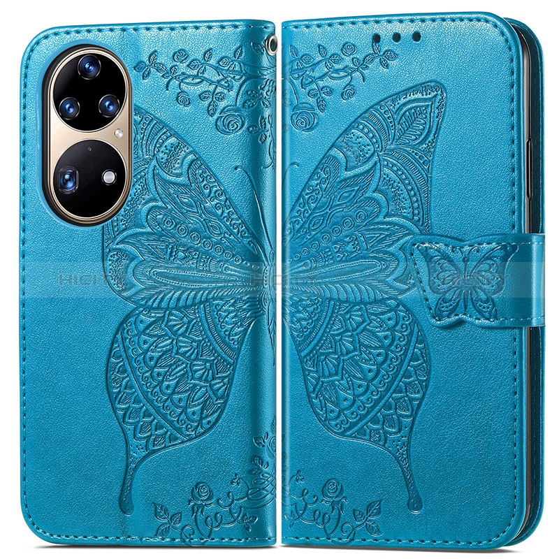 Coque Portefeuille Papillon Livre Cuir Etui Clapet pour Huawei P50 Pro Plus