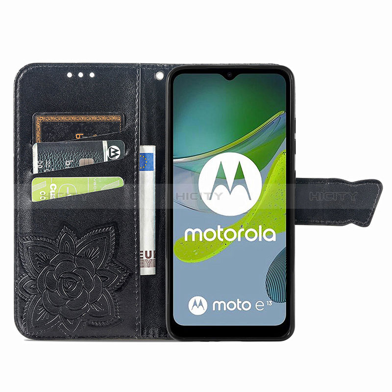 Coque Portefeuille Papillon Livre Cuir Etui Clapet pour Motorola Moto E13 Plus