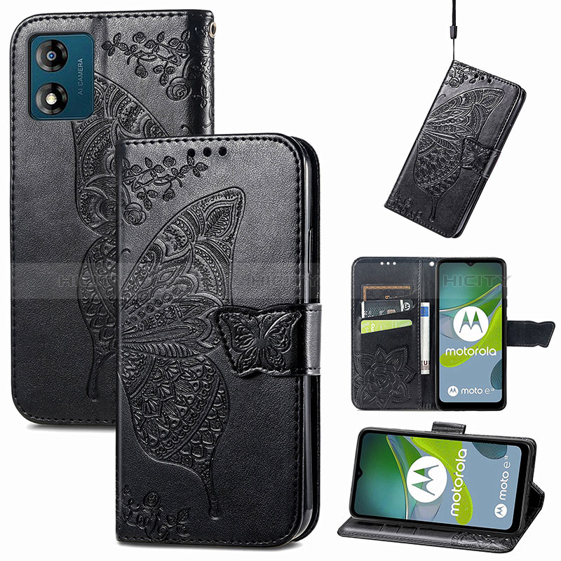 Coque Portefeuille Papillon Livre Cuir Etui Clapet pour Motorola Moto E13 Plus