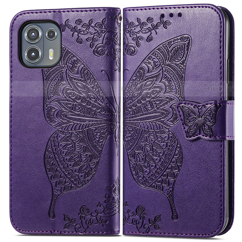 Coque Portefeuille Papillon Livre Cuir Etui Clapet pour Motorola Moto Edge 20 Lite 5G Violet Plus