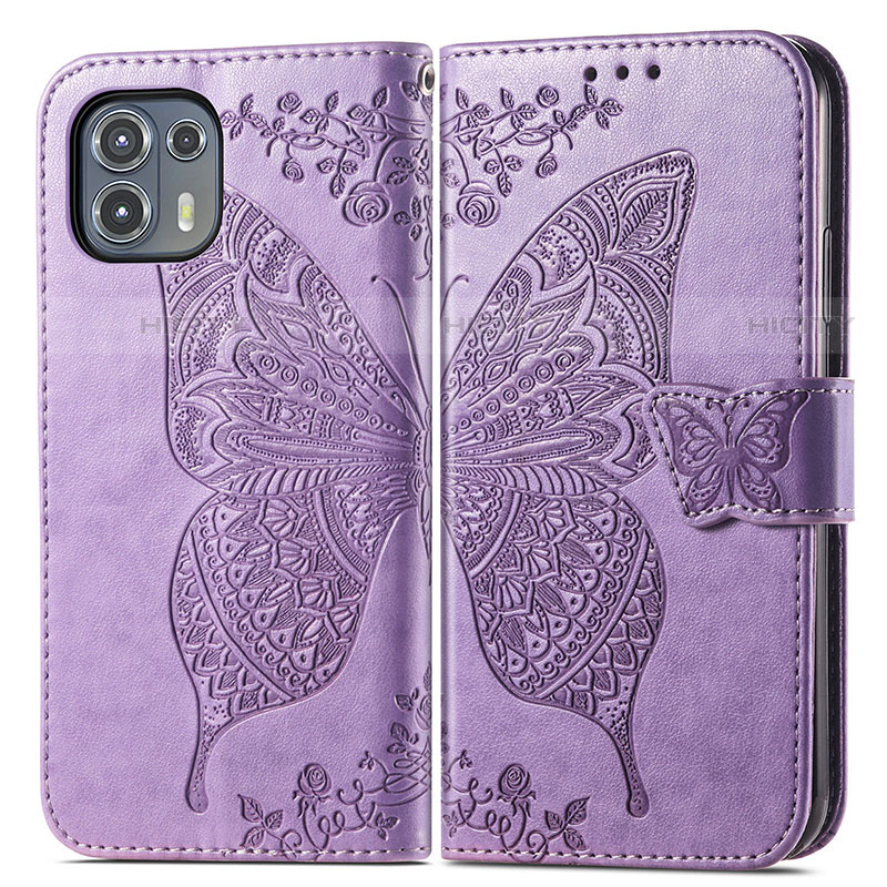 Coque Portefeuille Papillon Livre Cuir Etui Clapet pour Motorola Moto Edge 20 Lite 5G Violet Clair Plus