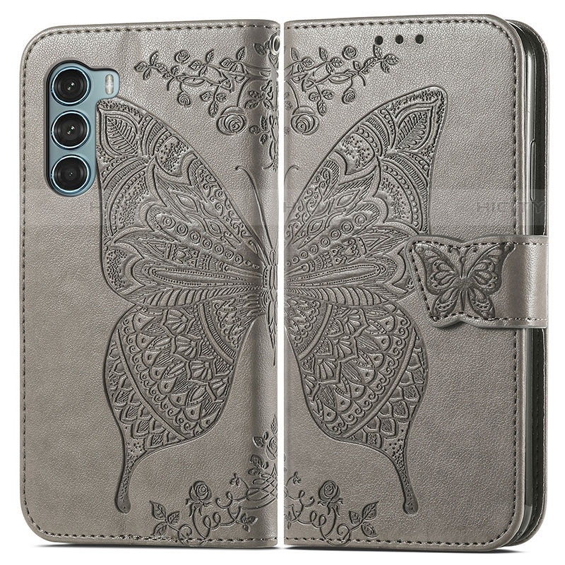 Coque Portefeuille Papillon Livre Cuir Etui Clapet pour Motorola Moto Edge S30 5G Gris Plus