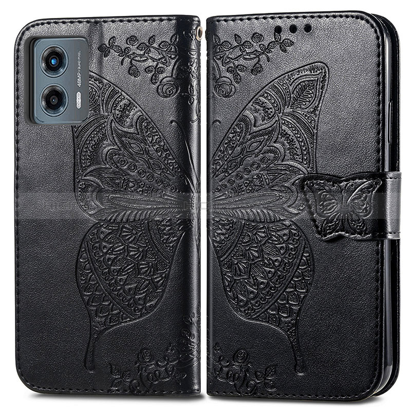 Coque Portefeuille Papillon Livre Cuir Etui Clapet pour Motorola Moto G 5G (2023) Noir Plus