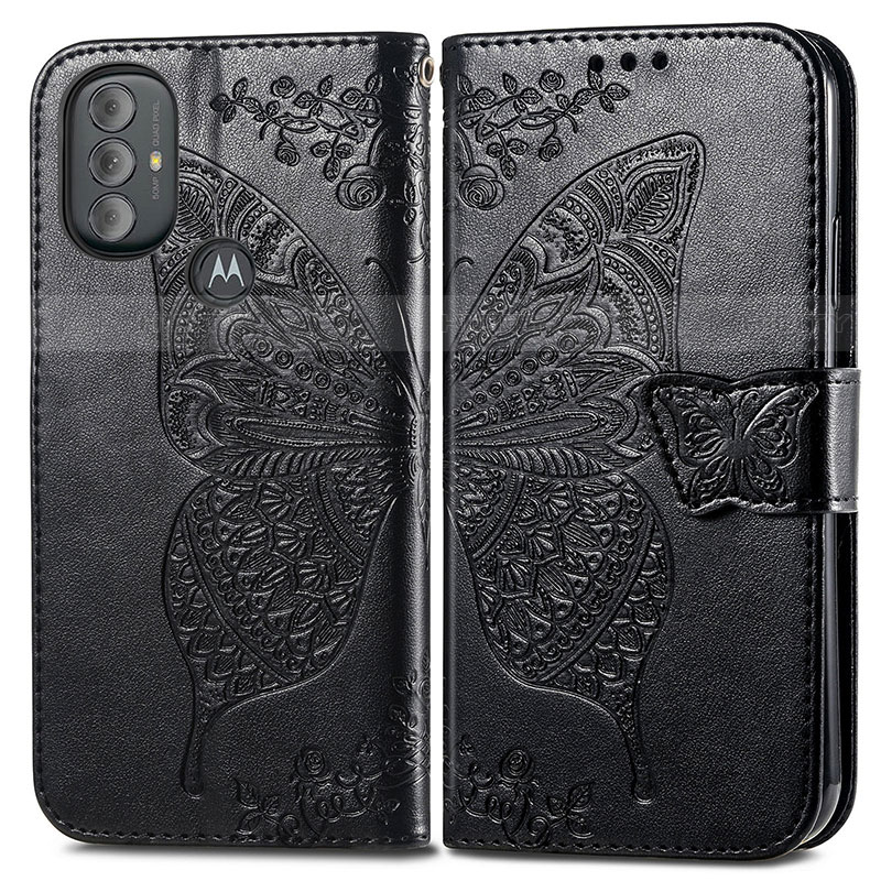 Coque Portefeuille Papillon Livre Cuir Etui Clapet pour Motorola Moto G Play (2023) Noir Plus