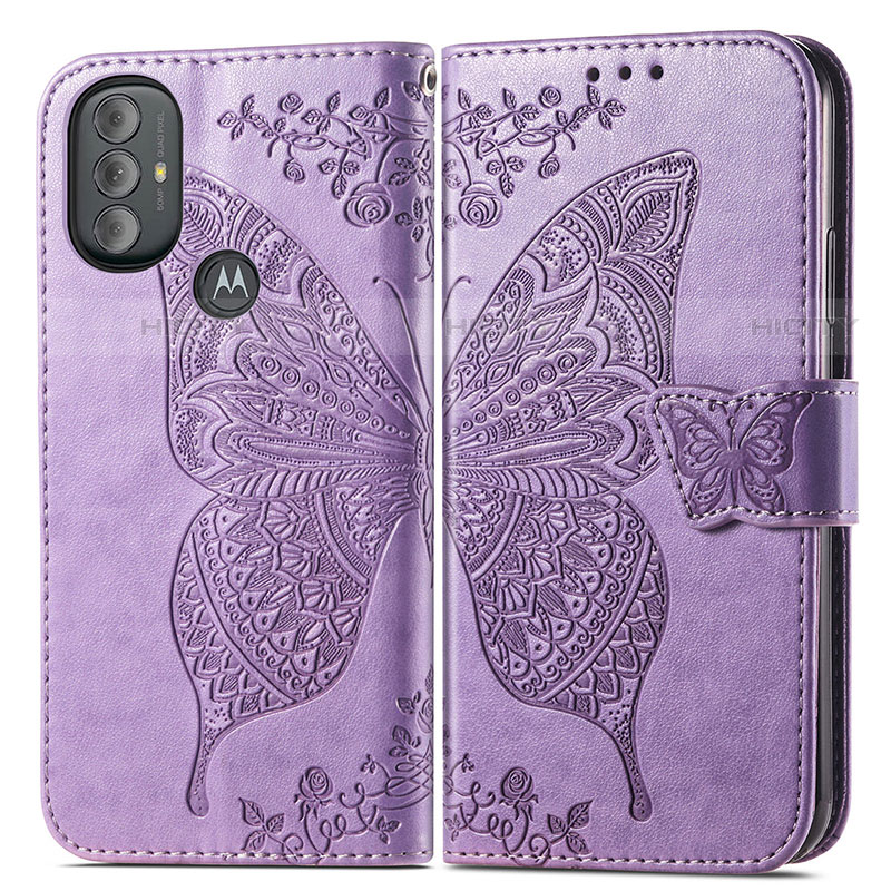 Coque Portefeuille Papillon Livre Cuir Etui Clapet pour Motorola Moto G Power (2022) Violet Clair Plus