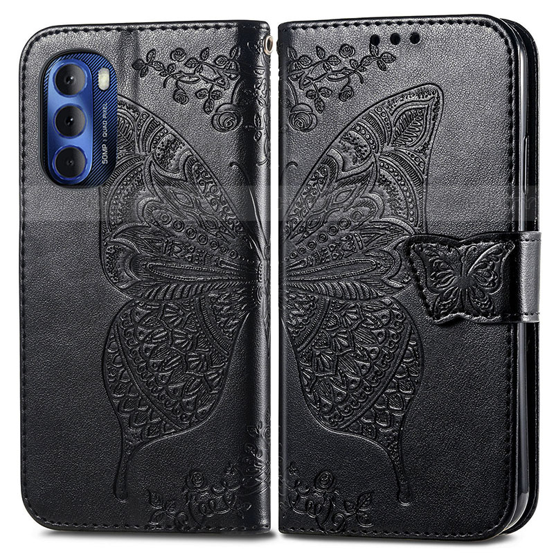 Coque Portefeuille Papillon Livre Cuir Etui Clapet pour Motorola Moto G Stylus (2022) 4G Noir Plus