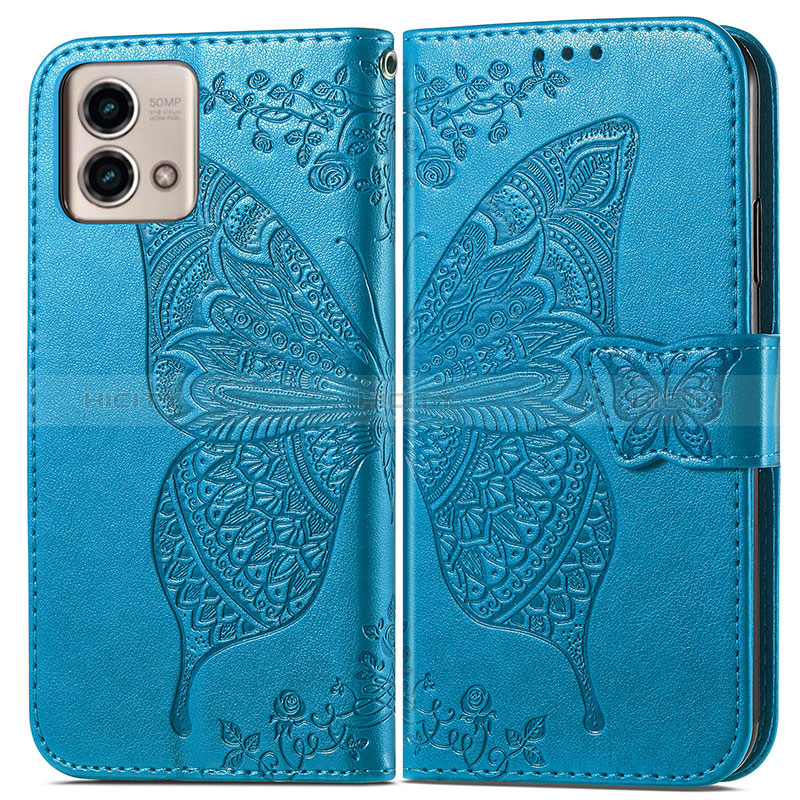 Coque Portefeuille Papillon Livre Cuir Etui Clapet pour Motorola Moto G Stylus (2023) 4G Bleu Plus