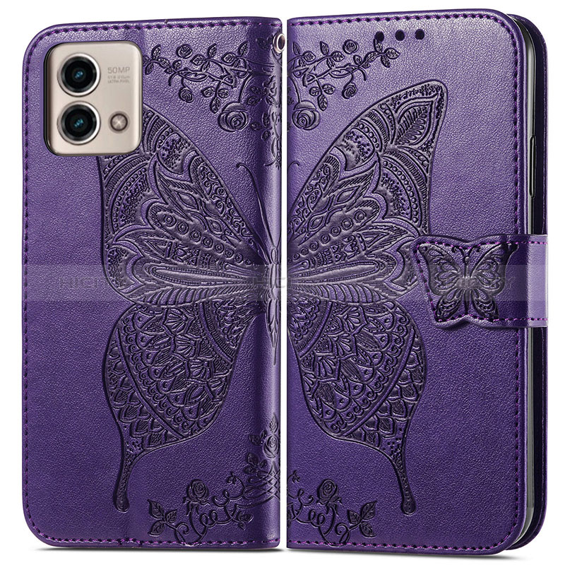 Coque Portefeuille Papillon Livre Cuir Etui Clapet pour Motorola Moto G Stylus (2023) 4G Violet Plus