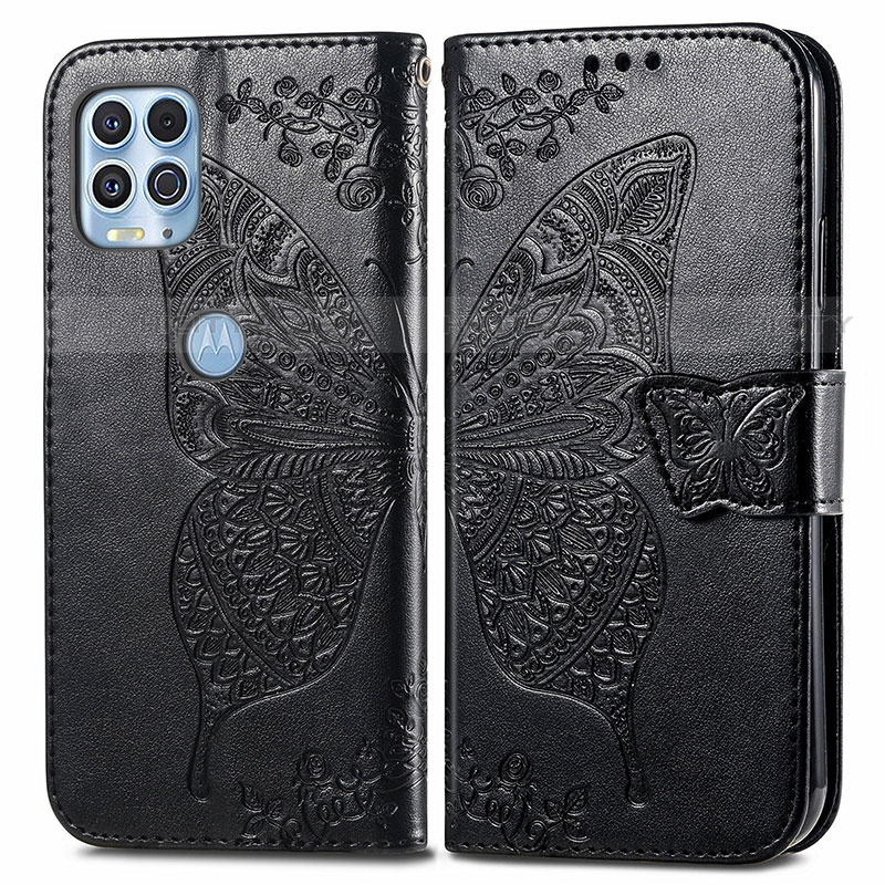 Coque Portefeuille Papillon Livre Cuir Etui Clapet pour Motorola Moto G100 5G Noir Plus