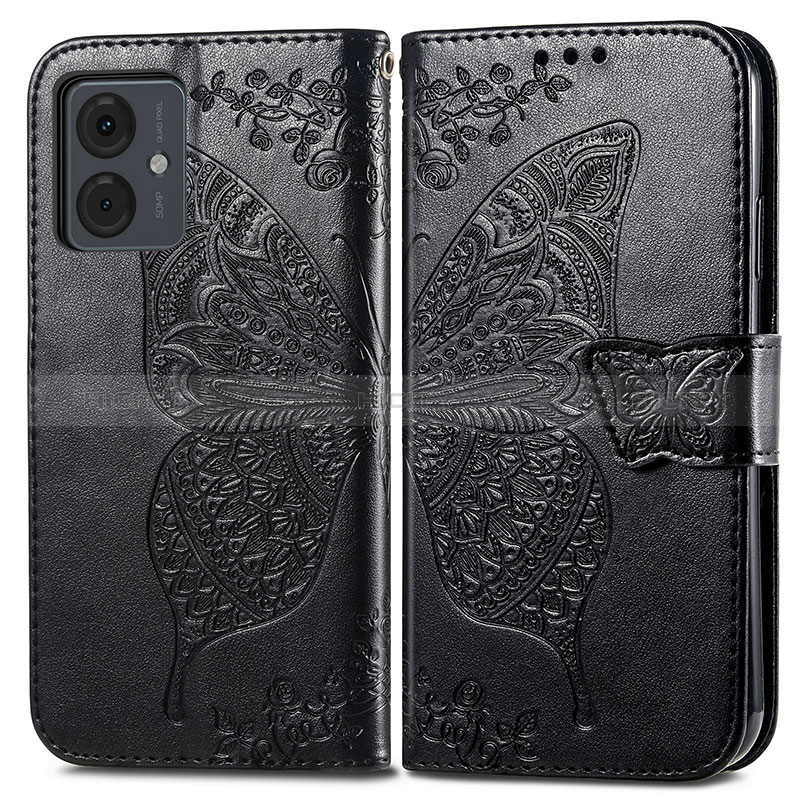 Coque Portefeuille Papillon Livre Cuir Etui Clapet pour Motorola Moto G14 Noir Plus