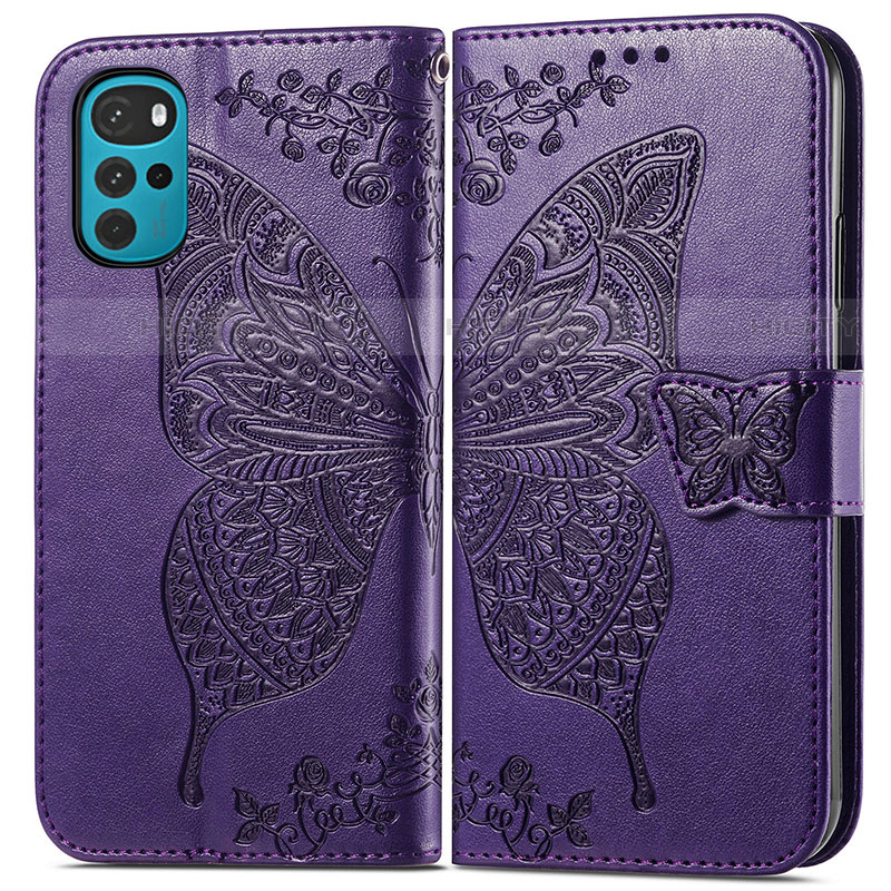 Coque Portefeuille Papillon Livre Cuir Etui Clapet pour Motorola Moto G22 Plus