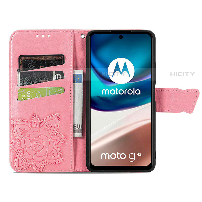 Coque Portefeuille Papillon Livre Cuir Etui Clapet pour Motorola Moto G42 Plus