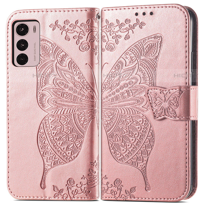 Coque Portefeuille Papillon Livre Cuir Etui Clapet pour Motorola Moto G42 Violet Plus