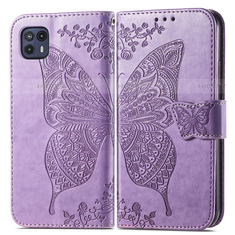 Coque Portefeuille Papillon Livre Cuir Etui Clapet pour Motorola Moto G50 5G Violet Clair Plus