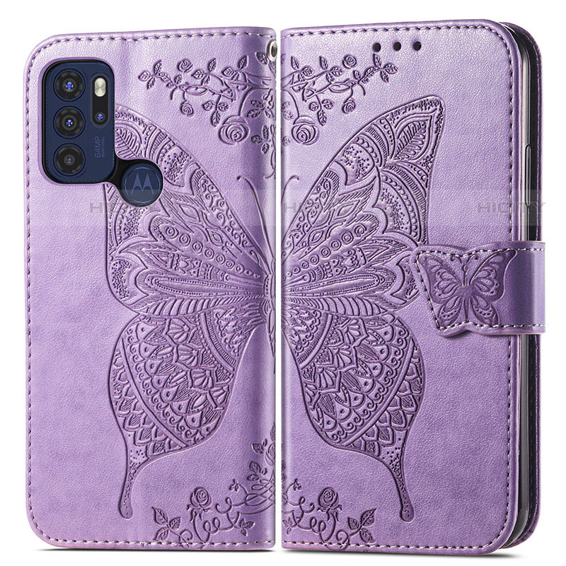 Coque Portefeuille Papillon Livre Cuir Etui Clapet pour Motorola Moto G60s Violet Clair Plus