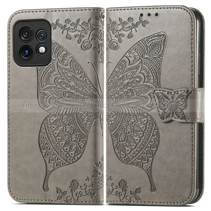 Coque Portefeuille Papillon Livre Cuir Etui Clapet pour Motorola Moto X40 5G Gris Plus