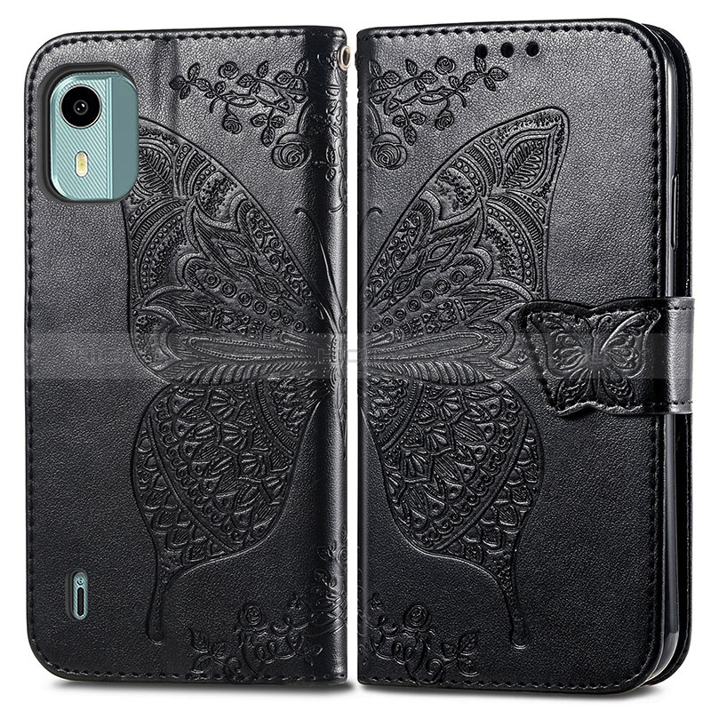 Coque Portefeuille Papillon Livre Cuir Etui Clapet pour Nokia C12 Plus Noir Plus