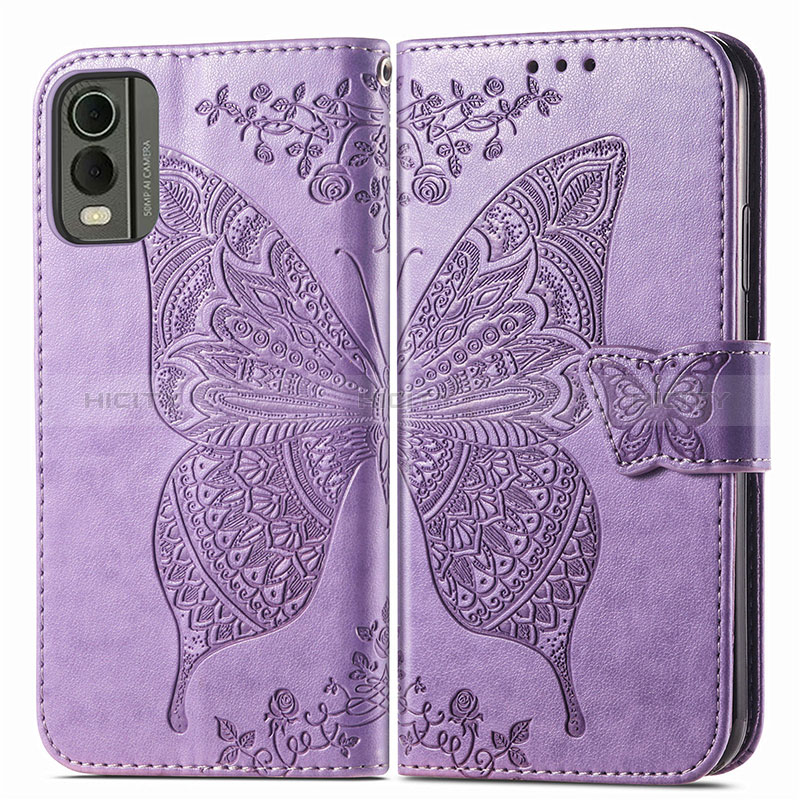 Coque Portefeuille Papillon Livre Cuir Etui Clapet pour Nokia C210 Violet Clair Plus