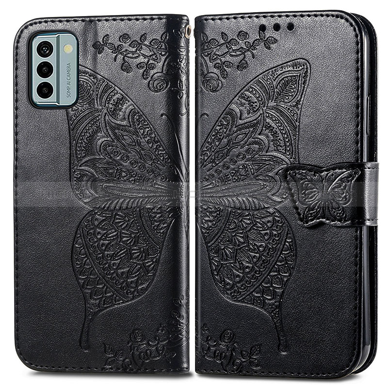 Coque Portefeuille Papillon Livre Cuir Etui Clapet pour Nokia G22 Noir Plus