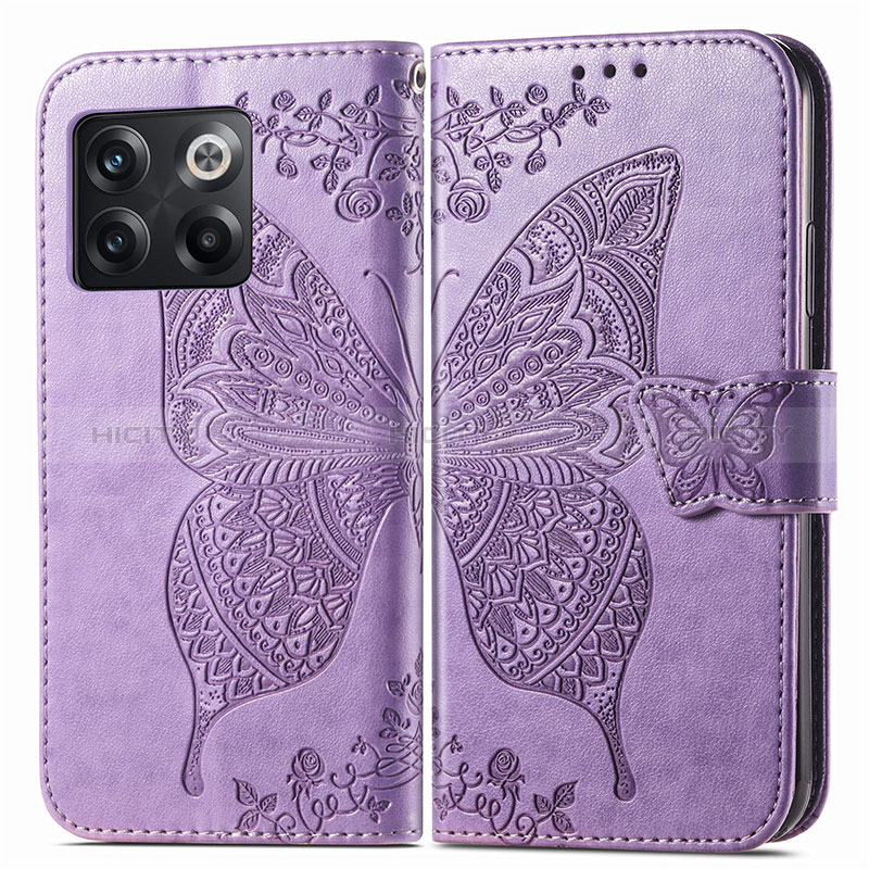 Coque Portefeuille Papillon Livre Cuir Etui Clapet pour OnePlus 10T 5G Violet Clair Plus