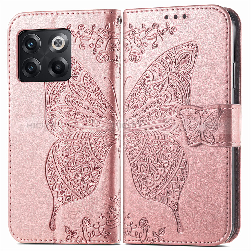 Coque Portefeuille Papillon Livre Cuir Etui Clapet pour OnePlus Ace Pro 5G Or Rose Plus