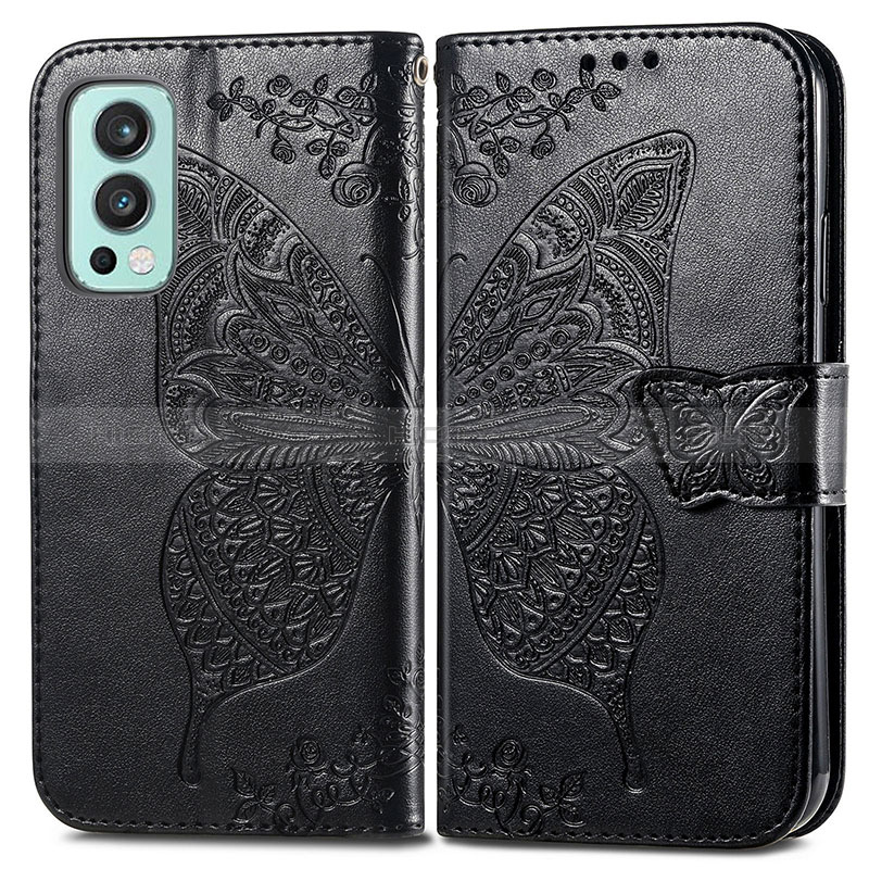 Coque Portefeuille Papillon Livre Cuir Etui Clapet pour OnePlus Nord 2 5G Noir Plus