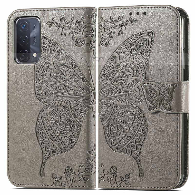 Coque Portefeuille Papillon Livre Cuir Etui Clapet pour OnePlus Nord N200 5G Gris Plus